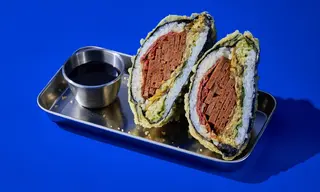 Onigirazu Seitan & Battered Eggplant