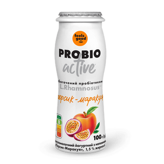 Напій йогуртний Feels Good Probio Activ персик-маракуя 1,5% (100г)