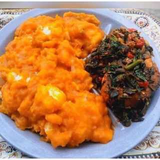 Yam Porridge with Efo Riro