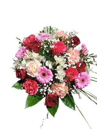 Bukiet z mieszanych kwiatów w różowej kolorystyce