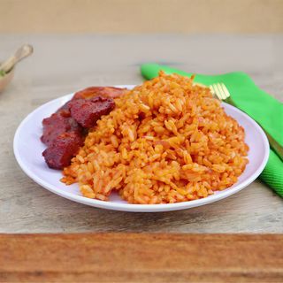 Jollof Rice, and 2 Beef