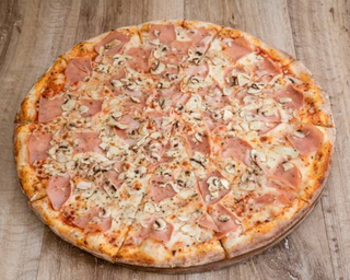 Pizza jamón y champiñon