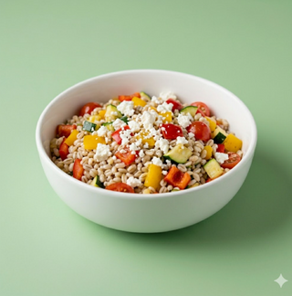 Insalata di orzo, verdure e feta