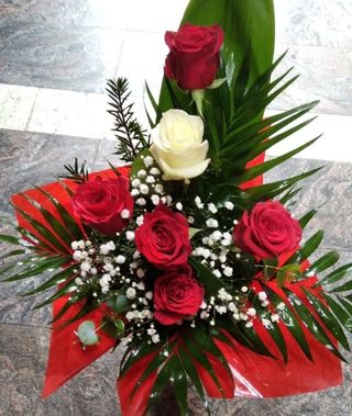 Buket 5 crvenih ruža, 1 bijela