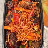 Asun pasta and peppered beef 