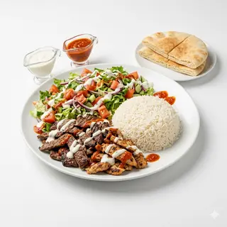 Kebab En Plato Con Ensalada Y Arroz
