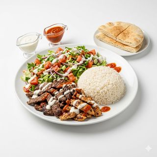 Kebab En Plato Con Ensalada Y Arroz