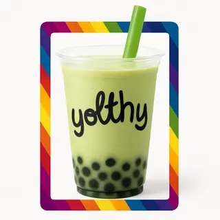 Bubble Tea de Té Matcha + Bubbles de arándanos.