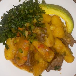 Matooke/goat meat katogo