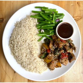 Kung Pao with BBQ sauce, and Bundled French Beans