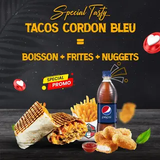Tacos cordon bleu +Nuggets 4 pièces + Soda