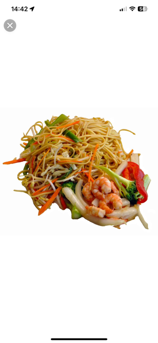 tallarines fritos con gambas