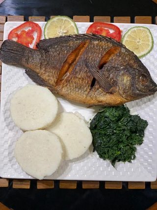 Fried Fish with white Ugali
