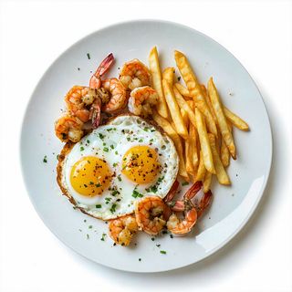 Huevos Revueltos Con Gambas Y Papas Fritas