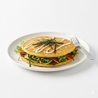 Crespella di ceci con alga nori, insalata, carote e maionese