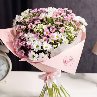 25 Crizanteme Alb-Roz