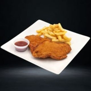 Milanesa de pollo + patatas fritas o ensalada