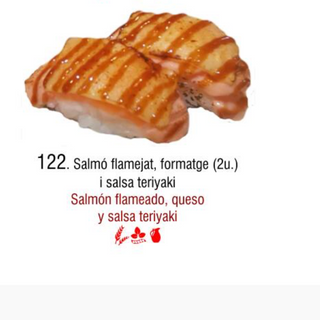 122. Salmón queso flameado y salsa teriyaki 