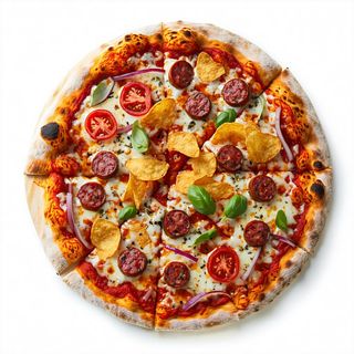 Pizza  wùrstel  e  patatine