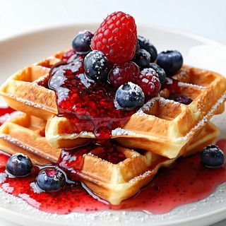 Waffle con marmellata ai frutti di bosco
