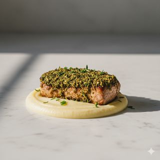 Filetto di suino alle erbe con crema di patate