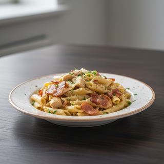 Penne piept pui şi bacon