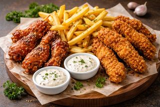 Platou aripioare picante+crispy+ 2 sos usturoi+ Cola Cola 1l