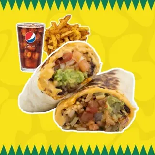 Vegetarian Burrito + Patatas o Nachos con Queso + Bebida