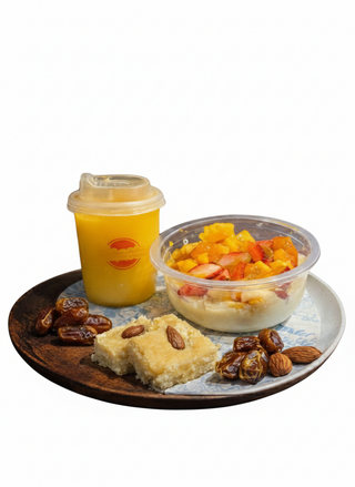 Combo 1 -  Rice pudding + Fruits +  Any juice  +  Dates  Almond