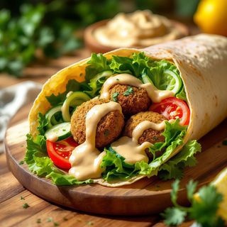 Durum de falafel con patatas y bebida