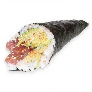 81 Temaki Atún Picante Con Aguacate, Pepino Y Mayonesa