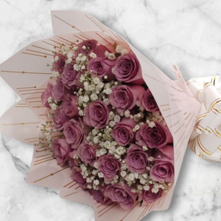 40pcs of purple roses mixed with gypsophila 