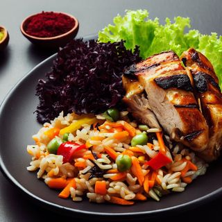 Рис басматі з куркою та овочами (150/180/50/10 г)