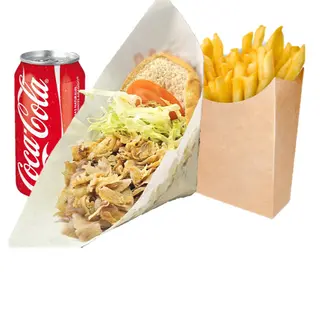 MENU KEBAB DOBLE ( MAS CARNE ) CON PATATAS Y REFRESCO