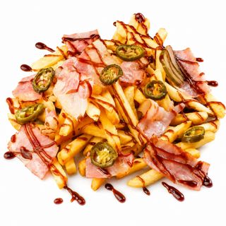 Fries with bacon, cucumbers and jalapenos 
