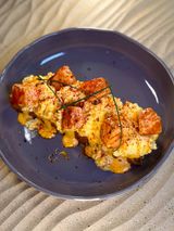 Focaccia with salmon teryaki