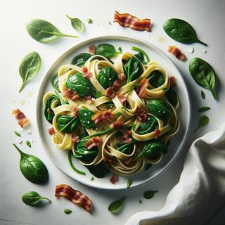 Tagiatelle ze szpinakiem i boczkiem