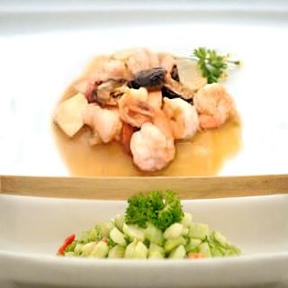 N.257 Gamberi  con funghi e bambù