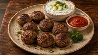 Порция кюфтенца със салата и сос