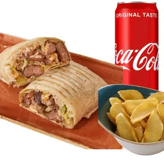 Cheeseburger burrito & Bibita
