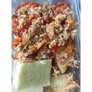 Yam, Sardine & Egg Sauce