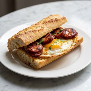 Bocadillo De Huevo Frito Con Chorizo