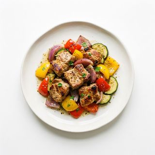 Свински късчета със зеленчуци по гръцки