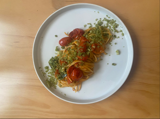 Spaghettone ai pomodorini infornati