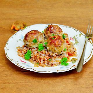 Buckwheat ,salad with beets,walnuts ,prunes +chicken meatball
