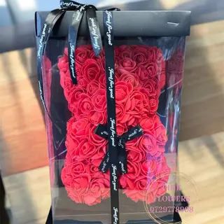 Ursulet din trandafiri rosu 28 cm