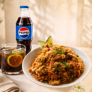 Schezuan Chicken Fried Rice with Pepsi Soda