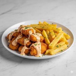 Delicias De Pollo Con Patatas Y Salsa (Ración)