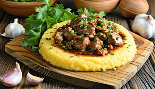 Ficatei de pui cu mămăliguța și usturoi