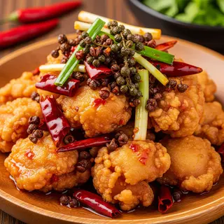 Pollo crujiente con salsa de hongkong